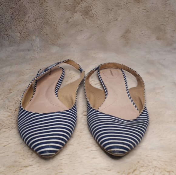 Lands End Nautical Preppy Striped White and Blue Coastal Comfy Slingback Flats - Picture 6 of 6